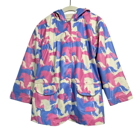 Hatley Other - HATLEY Hooded Horse Raincoat Girls 5 Pink Purple Horses Waterproof Rain Jacket